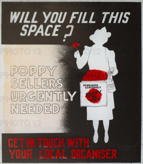 Magic lantern slide used for advertising in cinemas for poppy day sellers, UK c 1940s or 1950s