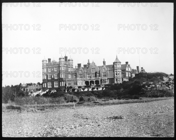 Magic lantern slide of Bawdsey Manor from the beach, Suffolk, England, UK c 1910