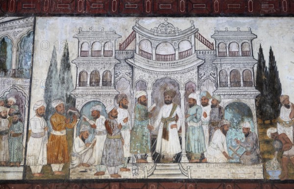 Mural painting in the Daria Daulat Bagh or Tipu Sultan's Summer Palace, Srirangapatna, Karnataka, India