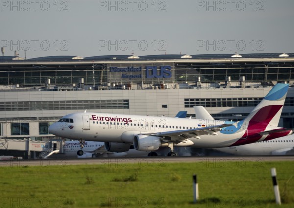 Eurowings Airbus lands at Düsseldorf Airport, North Rhine-Westphalia, Germany
