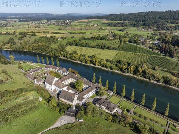 Aerial view of the former convent of the Dominican nuns St Katharinental am Rhein near Diessenhofen, Willisdorf, Canton Thurgau, Switzerland