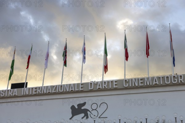 Venice, Italy - 2 September 2025: Palazzo del Cinema during the red carpet of - A house of Dynamite - during the 82nd Venice International Film Festival