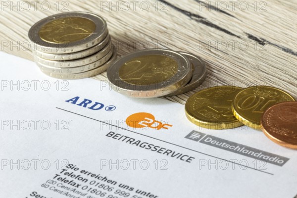 Symbolic image of the licence fee: close-up of a letterhead with the ARD, ZDF and Deutschlandradio logo