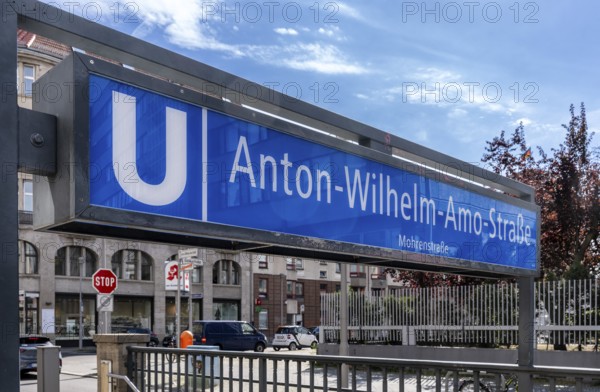 Anton-Wilhelm-Amo-Straße, entrance to the former underground station Mohrenstraße in Mitte, Berlin, Germany