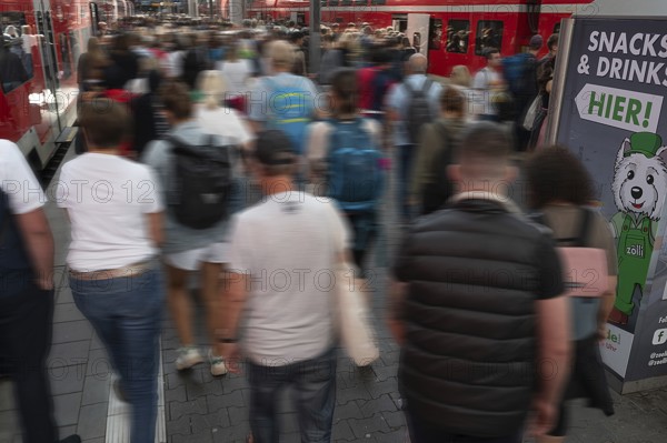 Travellers arriving on the platform at Munich Central Station, Movement, Munich, Bavaria, Germany