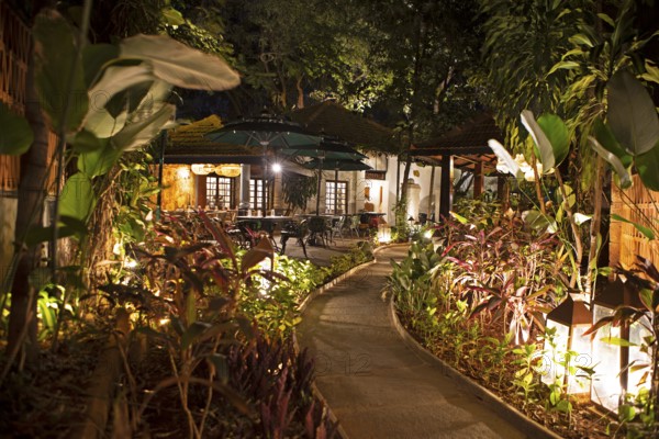 Indian garden restaurant in the evening, Begaluru or Bangalore, Karnataka, India