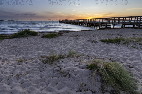Spacious, empty beach with a pier, evening lighting, gentle sound of the sea, pier, Kobaek Strand, Sjaelland, Denmark