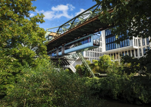 The Wuppertal suspension railway at Ohligsmühle station in Elberfeld, Wuppertal, Germany