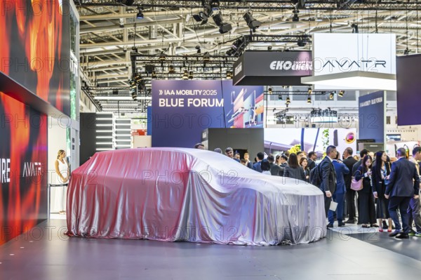 Exhibition stand of the Chinese manufacturer Changan. The Avatr brand is positioned in the premium segment and benefits from the technological support of Huawei and the battery technology of CATL. IAA MOBILITY in Munich. The motor show presents itself as a holistic mobility trade fair. Cars continue to take centre stage, however, and Chinese manufacturers are gaining ground. Munich, Bavaria, Germany