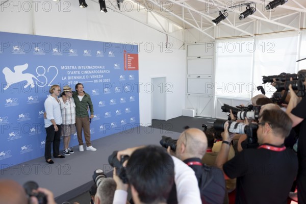 Venice, Italy - 3 September 2025: Olmo Schnabel, Julian Schnabel, Vito Schnabel during the Photo Call of - In the Hand of Dante - during the 82nd Venice International Film Festival