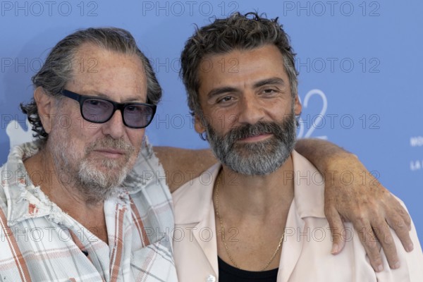 Venice, Italy - 3 September 2025: Julian Schnabel and Oscar Isaac during the Photo Call of - In the Hand of Dante - during the 82nd Venice International Film Festival