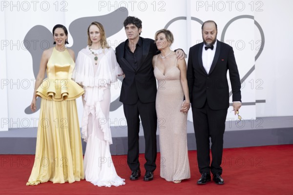 Venice, Italy - 3 September 2025: Noemie Merlant, Fanni Wrochna, Pietro Marcello, Valeria Bruni Tedeschi and Fausto Russo Alesi during the Red Carpet of - Duse - during the 82nd Venice International Film Festival
