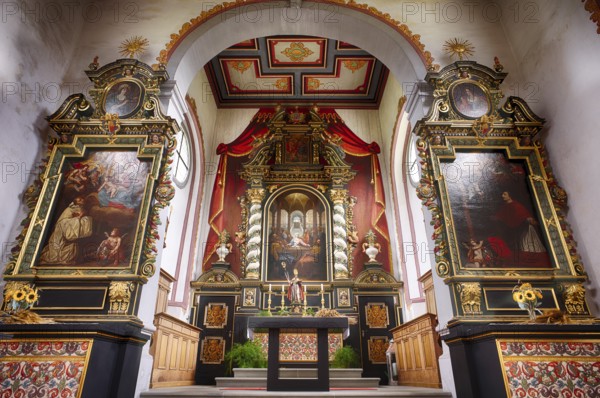 Interior view of the altar, St. Blasius Chapel, Burgrain near Willisau, Canton Lucerne, Switzerland