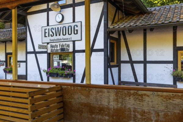Swamp forest railway, historic railway station, Eiswoog, Ramsen, Pfläzerwald, Rhineland-Palatinate, Germany