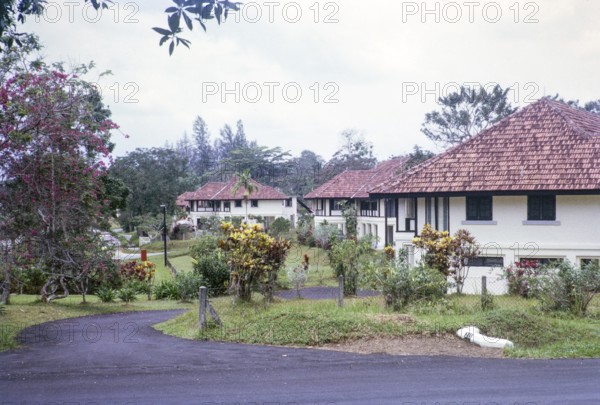 British colonial architecture of residential military buildings, Sembawang naval base, Singapore, south east Asia 1965