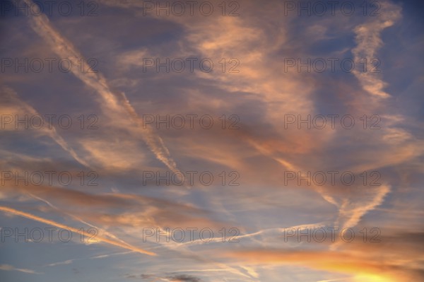 Contrails in the evening sky, Bavaria, Germany