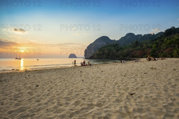 Sandy beach beach and sunset, Charlie Beach, Koh Mook, Trang Province, Southern Thailand, Andaman Sea, Thailand