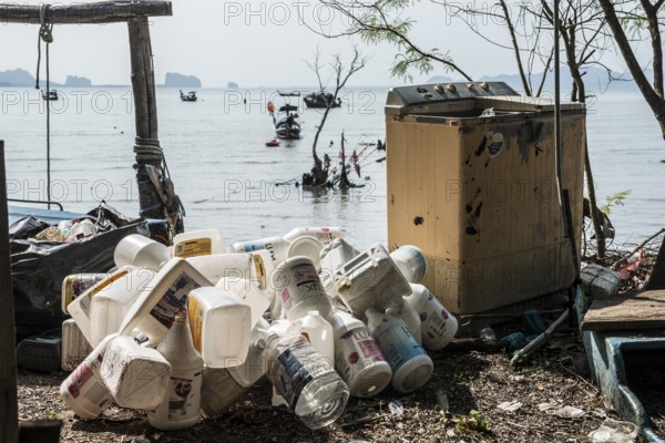 Plastic waste, Koh Mook, Trang province, southern Thailand, Andaman Sea, Thailand