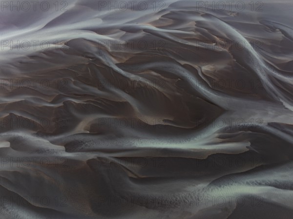 River, river course, river delta, aerial view, sediments, structures, South Iceland, Iceland