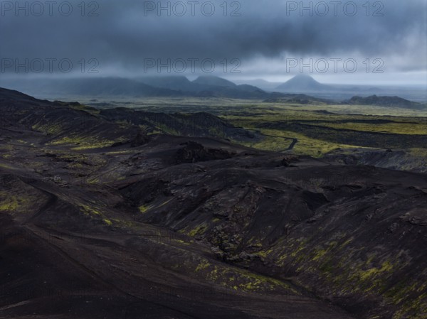 Mountains, volcanic landscape, clouds, aerial view, summer, Reykjanes Peninsula, Iceland