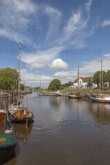 Carolinensiel museum harbour, berth for old flat-bottomed ships, Carolinensiel, East Frisia, Lower Saxony, Germany