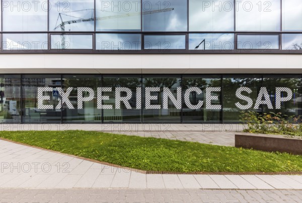 SAP new office building WDF 49. 700 workstations are available in the new office building. Logo and building of the software group SAP SE. Walldorf, Baden-Württemberg, Germany
