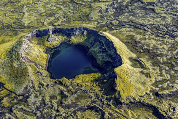 Crater, volcanic crater, crater lake, aerial view, sunny, summer, Laki crater, Lakagigar, Vatnajökull National Park, Iceland