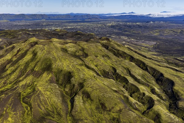 Mountains, glacier, aerial view, sunny, summer, Icelandic Highlands, Vatnajökull, Iceland