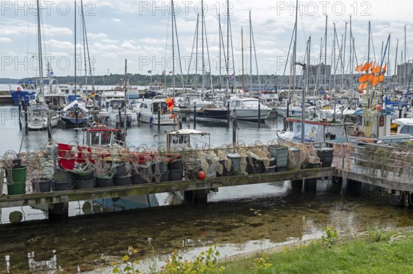 Strander Fischersteg, boat harbour, fishing harbour, marina, fish traps, Strande, Schleswig-Holstein, Germany