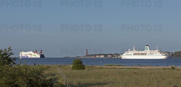 Stena Line ferry Stena Scandinavica, cruise ship Germany, naval memorial, Laboe, Kiel Fjord, Schleswig-Holstein, Germany