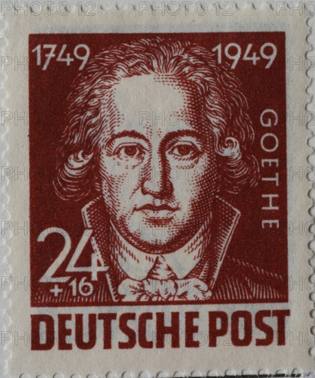 Johann Wolfgang von Goethe, a German writer and statesman, portrait on a German post stamp