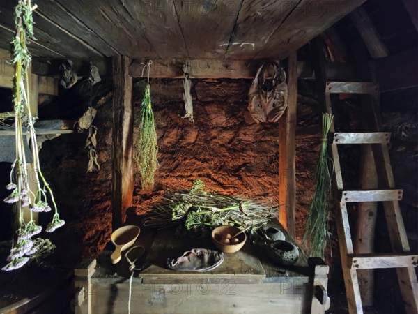Interior view of Eiríksstadir, Viking-era longhouse, where the discoverer of America Leifur Eiríksson was born, Haukadlur, West Iceland, Iceland