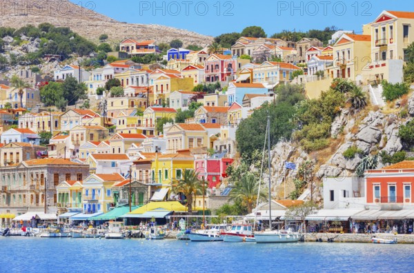 View of Gialos Harbour, Gialos, Symi Island, Dodecanese Islands, Greece