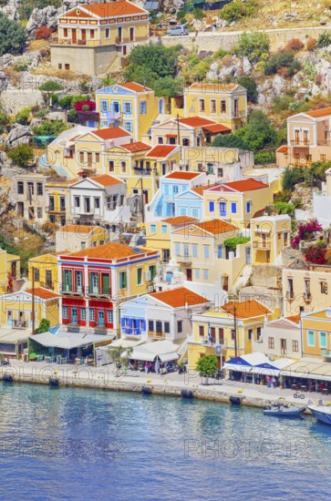 View of Gialos Harbour, Gialos, Symi Island, Dodecanese Islands, Greece