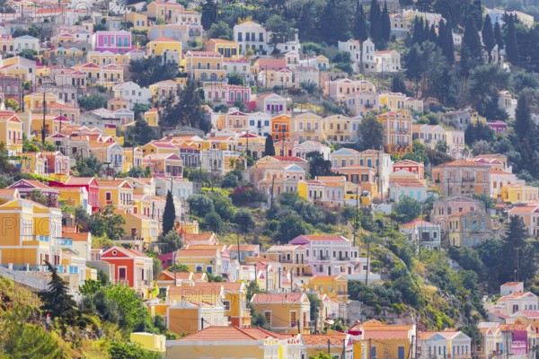 Colourful houses, Chorio, Symi Island, Dodecanese Islands, Greece