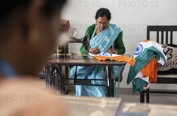 Employees of the Assam Khadi and Village Industries Board stitching in a manufacturing unit of Indian National Flags, ahead of 79th Independence Day, in Guwahati, India on 11 August 2025