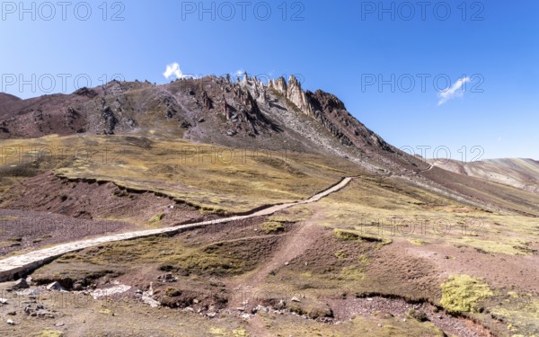 Stone forest of Palcoyo, hiking trail to the rainbow mountain Palcoyo, in the Peruvian Andes, Checacupe district, Cusco, Peru