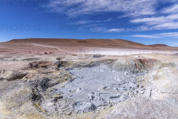 Boiling mud hole in the Sol de Mañana geothermal area, steam, lagoon route, San Pablo, Departamento Potosí, Bolivia