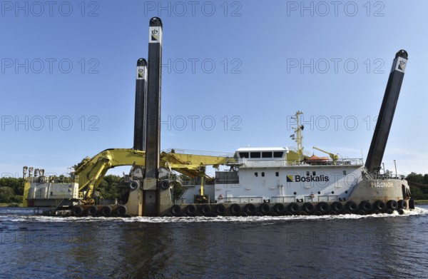 The largest dredger in the world, MAGNON, operates in the Kiel Canal, Kiel Canal, Schleswig-Holstein, Germany