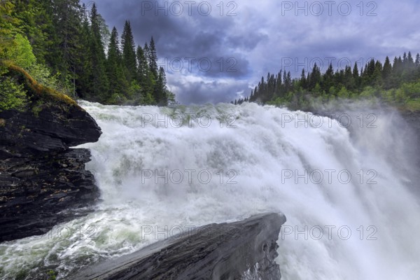 Tännforsen falls in spring near Åre on the Indalsälven River, Sweden's largest waterfall in Jämtland, Scandinavia