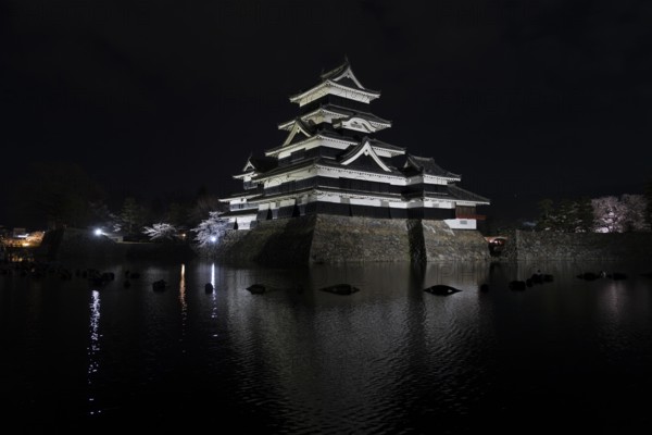 Matsumoto Castle, at night, illuminated, Matsumoto, Nagano Prefecture, Japan