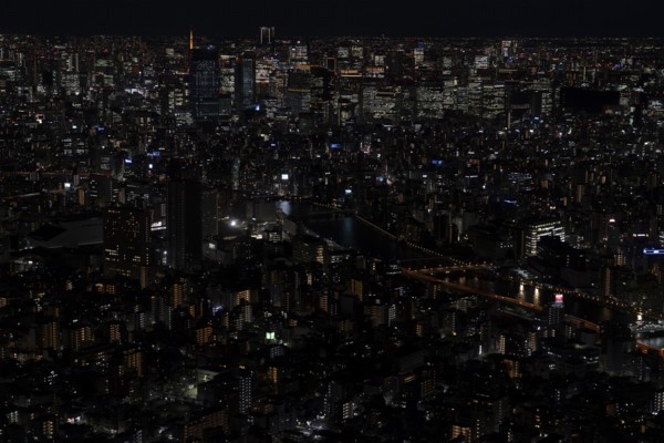 Tokyo skyline at night, from the Skytree Observation Deck, Sumida, Tokyo Prefecture, Tokyo, Japan