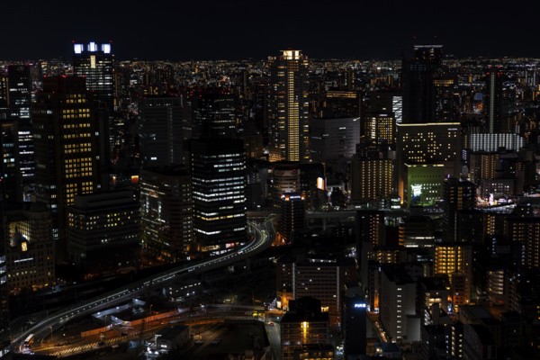 Osaka skyline at night, Kita-ku, Osaka, Osaka Prefecture, Japan
