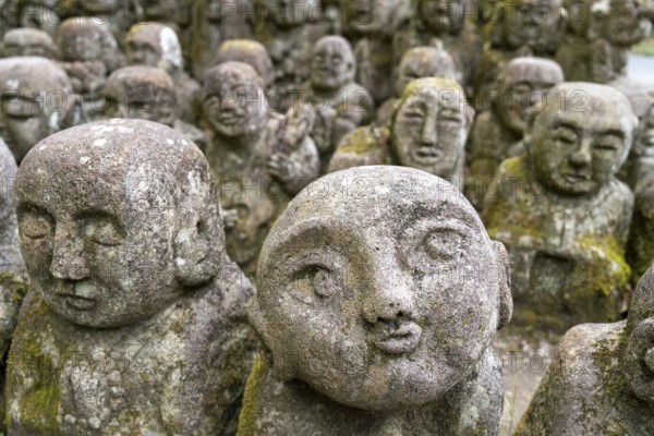Rakan statues at Otagi Nenbutsuji Temple, stone, moss-covered, Ukyo-ku, Kyoto, Kyoto Prefecture, Japan