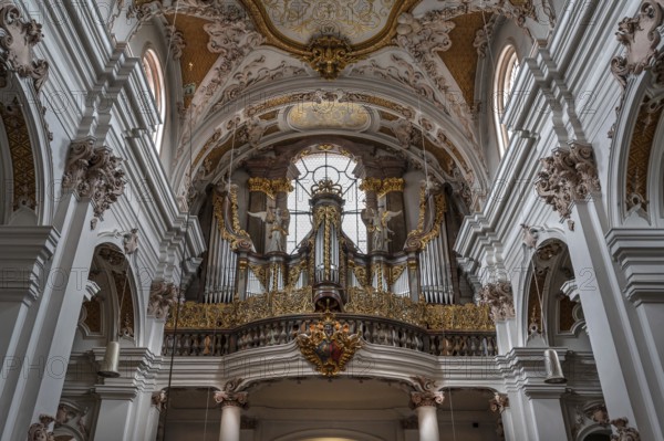 Organ loft, the organ is from 1725, Abbey Church of the Assumption of the Virgin Mary, Rohr, Lower Bavaria, Germany