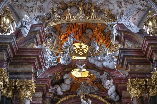 Detail of the chancel with the Assumption of the Virgin Mary, a work by the Asam brothers built between 1717 and 1723, Abbey Church of the Assumption of the Virgin Mary, Rohr, Lower Bavaria, Germany