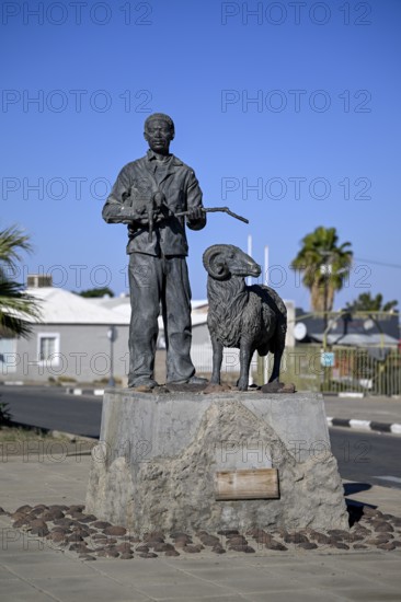 Karakul monument by artist Christina Salvoldi from 2007 to commemorate the 100th anniversary of the Karakul fur industry, bronze sculpture, Keetmanshoop, Karas Region, Namibia