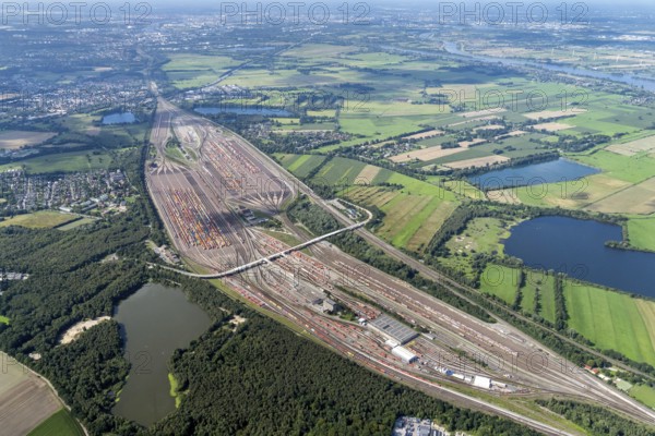 Maschen marshalling yard, Lower Saxony, Hamburg, transport, railway, rail, Deutsche Bahn, aerial view, Germany, Seevetal, goods train, shunting, network, rail transport, rail traffic, economy