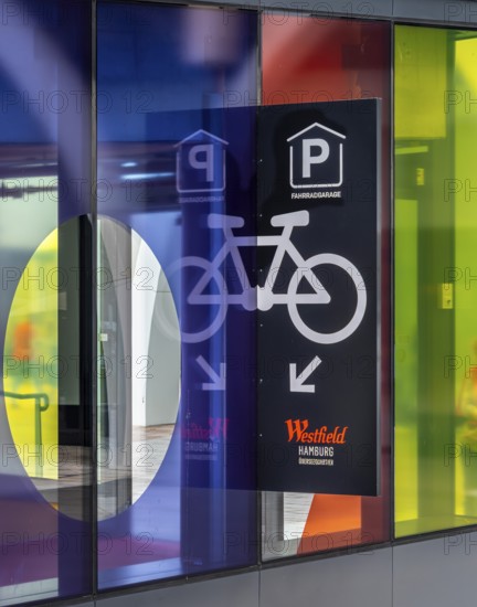 Westfield, access to the bicycle car park and the architecture at the new Hamburg shopping centre, Überseeplatz, Hamburg, Germany
