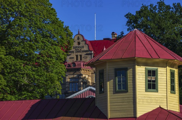 Former spa and bath building at Gustafsberg, a historic spa and bathing resort on the Byfjord in Uddevalla, Bohuslän, Västra Götalands län, Sweden